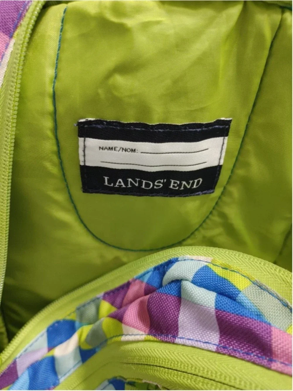 Girls Lands' End Plaid Backpack One Size Multi-color Green/Purple/Blue